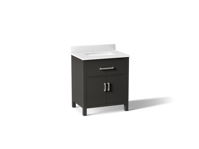 Kohler Kresla 30'' bathroom vanity cabinet with sink and quartz top - Carbon Oak