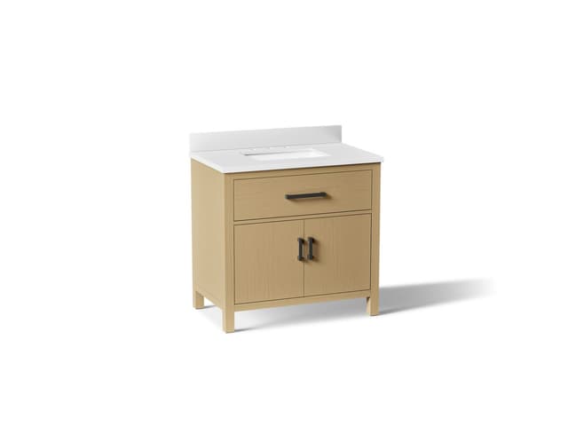 Kohler Kresla 36'' bathroom vanity cabinet with sink and quartz top - Light Oak