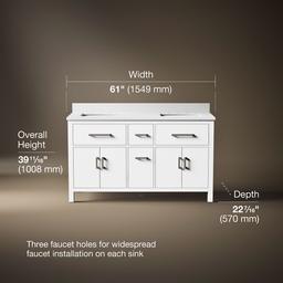 Kohler Kresla 60'' bathroom vanity cabinet with sinks and quartz top - White - image 3