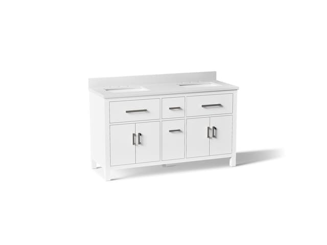 Kohler Kresla 60'' bathroom vanity cabinet with sinks and quartz top - White