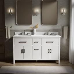 Kohler Kresla 60'' bathroom vanity cabinet with sinks and quartz top - White - image 2