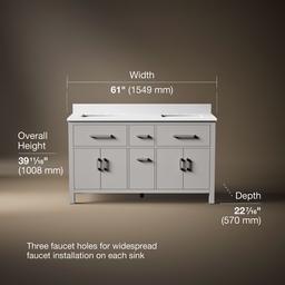 Kohler Kresla 60'' bathroom vanity cabinet with sinks and quartz top - Atmos Grey - image 3