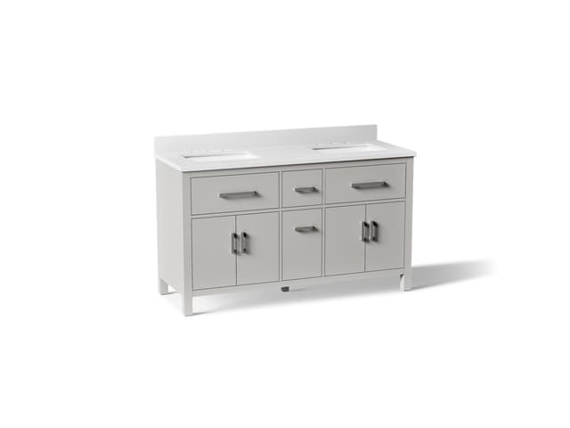 Kohler Kresla 60'' bathroom vanity cabinet with sinks and quartz top - Atmos Grey