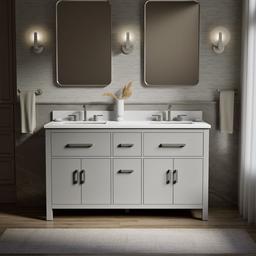Kohler Kresla 60'' bathroom vanity cabinet with sinks and quartz top - Atmos Grey - image 2