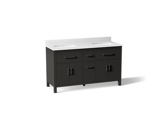 Kohler Kresla 60'' bathroom vanity cabinet with sinks and quartz top - Carbon Oak