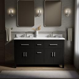 Kohler Kresla 60'' bathroom vanity cabinet with sinks and quartz top - Carbon Oak - image 2