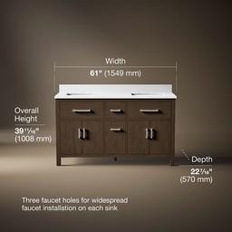 Kohler Kresla 60'' Bathroom Vanity Cabinet With Sinks And Quartz Top Draper Oak - image 3