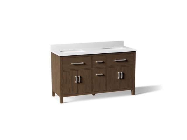 Kohler Kresla 60'' Bathroom Vanity Cabinet With Sinks And Quartz Top Draper Oak