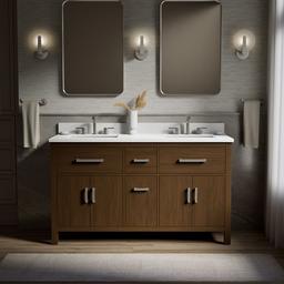 Kohler Kresla 60'' Bathroom Vanity Cabinet With Sinks And Quartz Top Draper Oak - image 2