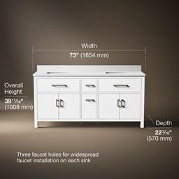 Kohler Kresla 72'' bathroom vanity cabinet with sinks and quartz top - White - image 3