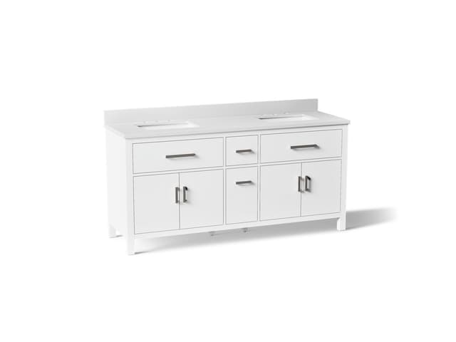 Kohler Kresla 72'' bathroom vanity cabinet with sinks and quartz top - White