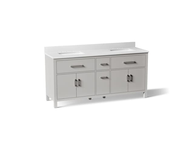 Kohler Kresla 72'' bathroom vanity cabinet with sinks and quartz top - Atmos Grey