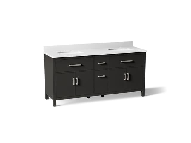 Kohler Kresla 72'' bathroom vanity cabinet with sinks and quartz top - Carbon Oak