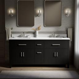 Kohler Kresla 72'' bathroom vanity cabinet with sinks and quartz top - Carbon Oak - image 2
