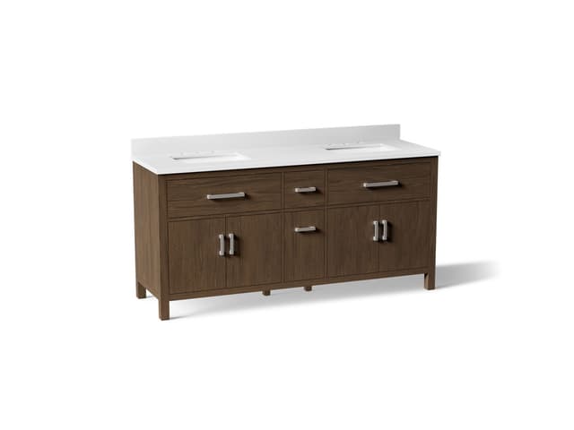Kohler Kresla 72'' Bathroom Vanity Cabinet With Sinks And Quartz Top Draper Oak