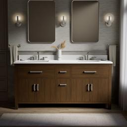 Kohler Kresla 72'' Bathroom Vanity Cabinet With Sinks And Quartz Top Draper Oak - image 2
