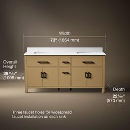 Kohler Kresla 72'' bathroom vanity cabinet with sinks and quartz top - Light Oak - image 3