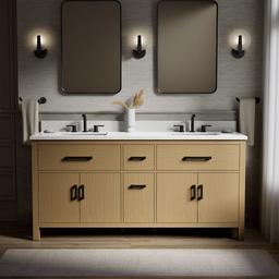 Kohler Kresla 72'' bathroom vanity cabinet with sinks and quartz top - Light Oak - image 2