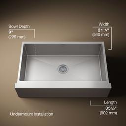 Kohler Strive 35-1/2'' undermount single-bowl farmhouse kitchen sink - Stainless Steel - image 3