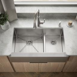 Kohler Strive Smart Divide 35-1/2'' undermount double-bowl farmhouse kitchen sink - Stainless Steel - image 2