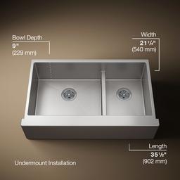 Kohler Strive Smart Divide 35-1/2'' undermount double-bowl farmhouse kitchen sink - Stainless Steel - image 3