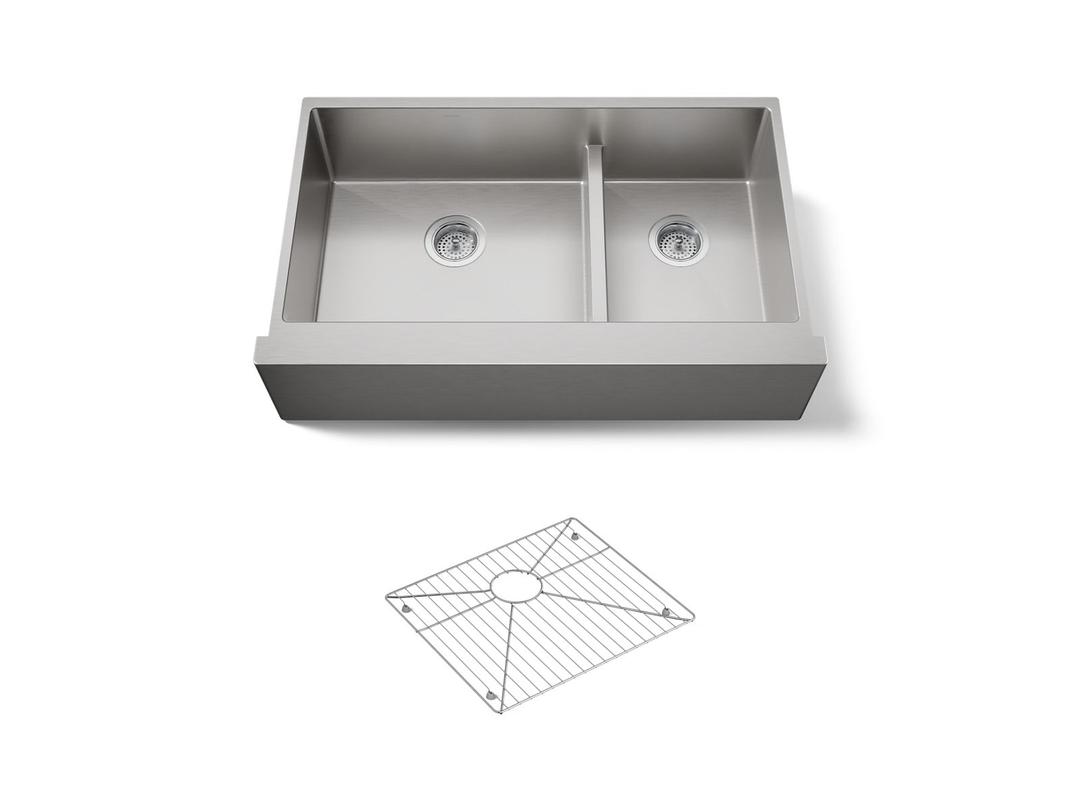 Kohler Strive Smart Divide 35-1/2'' undermount double-bowl farmhouse kitchen sink - Stainless Steel by Kohler