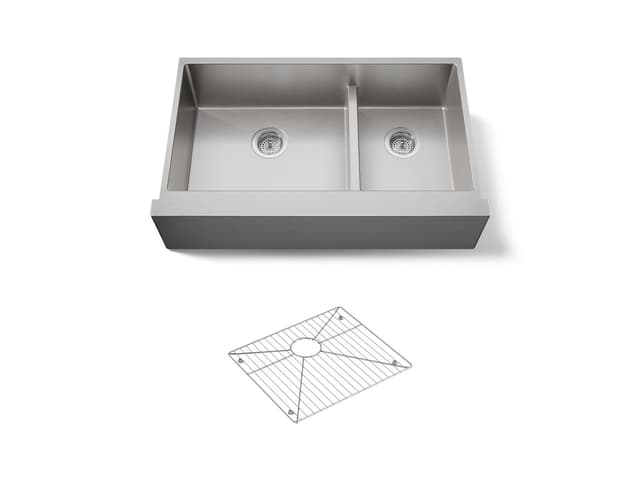Kohler Strive Smart Divide 35-1/2'' undermount double-bowl farmhouse kitchen sink - Stainless Steel