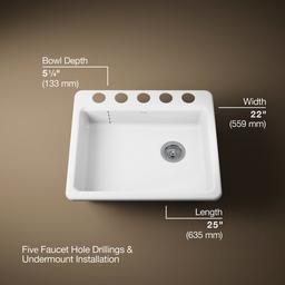 Kohler Riverby 25'' undermount single-bowl kitchen sink - White - image 3