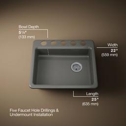 Kohler Riverby 25'' undermount single-bowl kitchen sink - Thunder Grey - image 3