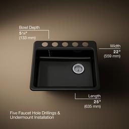 Kohler Riverby 25'' undermount single-bowl kitchen sink - Black - image 3