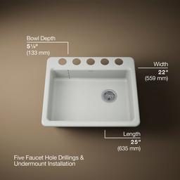 Kohler Riverby 25'' undermount single-bowl kitchen sink - Sea Salt - image 3