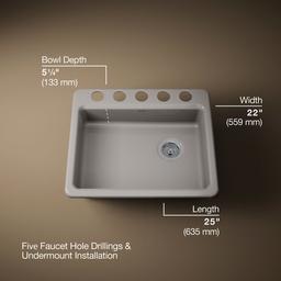 Kohler Riverby 25'' undermount single-bowl kitchen sink - Truffle - image 3