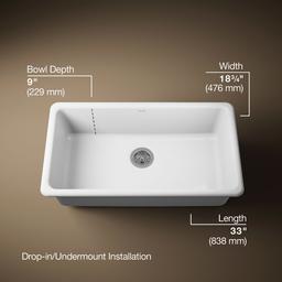 Kohler Iron/Tones 33'' top-/undermount single-bowl kitchen sink - White - image 3