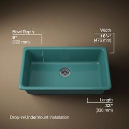 Kohler Iron/Tones 33'' top-/undermount single-bowl kitchen sink - Teal - image 3