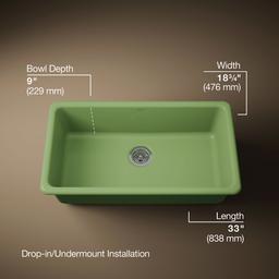 Kohler Iron/Tones 33'' top-/undermount single-bowl kitchen sink - Fresh Green - image 3