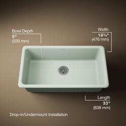 Kohler Iron/Tones 33'' top-/undermount single-bowl kitchen sink - Aspen Green - image 3