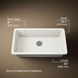 Kohler Iron/Tones 33'' top-/undermount single-bowl kitchen sink - Biscuit - image 3