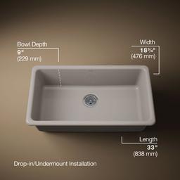 Kohler Iron/Tones 33'' top-/undermount single-bowl kitchen sink - Truffle - image 3