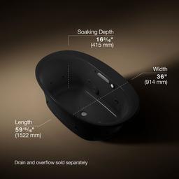 Kohler Underscore 59-3/4'' x 35-3/4'' drop-in Heated BubbleMassageE air bath with whirlpool - Black - image 3