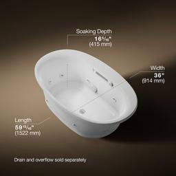 Kohler Underscore 59-3/4'' x 35-3/4'' drop-in Heated BubbleMassageE air bath with whirlpool - Ice Grey - image 3