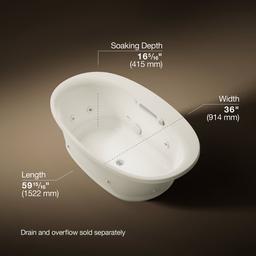Kohler Underscore 59-3/4'' x 35-3/4'' drop-in Heated BubbleMassageE air bath with whirlpool - Biscuit - image 3