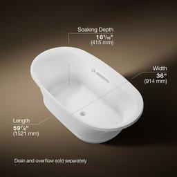 Kohler Underscore 66'' x 36'' drop-in Heated BubbleMassageE air bath with Bask heated surface - White - image 3