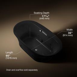 Kohler Underscore 65-1/2'' x 35-3/4'' drop-in Heated BubbleMassageE air bath with whirlpool - Black - image 3