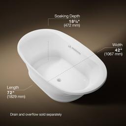 Kohler Underscore 71-1/2'' x 41-1/2'' drop-in Heated BubbleMassageE air bath with Bask heated surface - White - image 3
