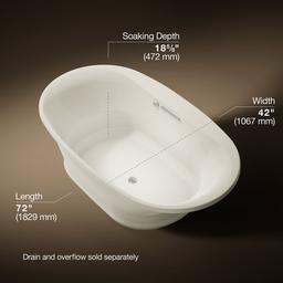 Kohler Underscore 71-1/2'' x 41-1/2'' drop-in Heated BubbleMassageE air bath with Bask heated surface - Biscuit - image 3
