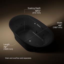 Kohler Underscore 71-1/2'' x 41-1/2'' drop-in Heated BubbleMassageE air bath with whirlpool - Black - image 3