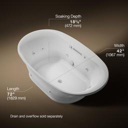 Kohler Underscore 71-1/2'' x 41-1/2'' drop-in Heated BubbleMassageE air bath with whirlpool - Ice Grey - image 3