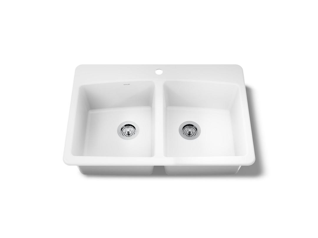 BrookfieldE 33'' top-mount double-bowl kitchen sink - White by Kohler