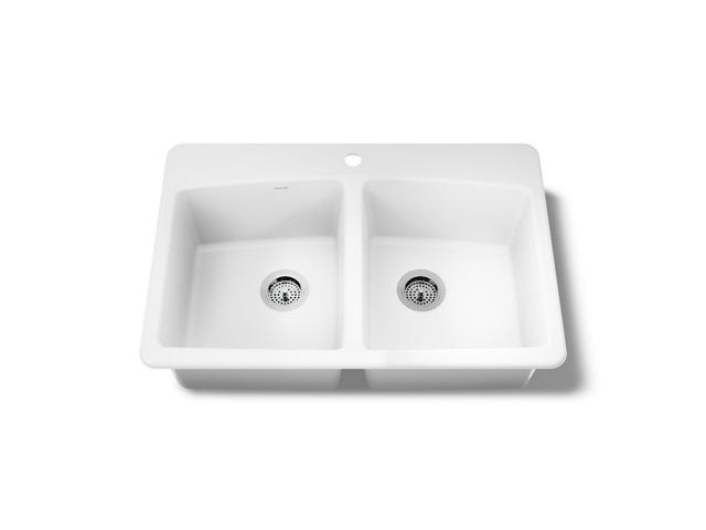 BrookfieldE 33'' top-mount double-bowl kitchen sink - White
