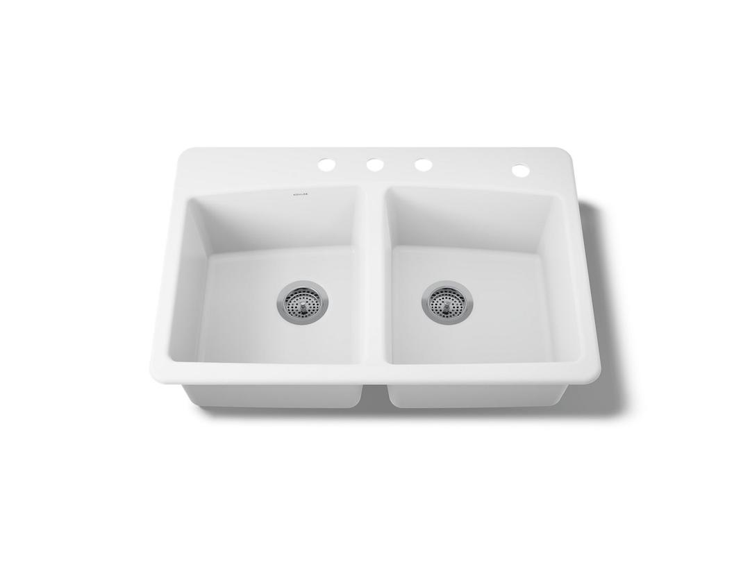 BrookfieldE 33'' top-mount double-bowl kitchen sink - White by Kohler
